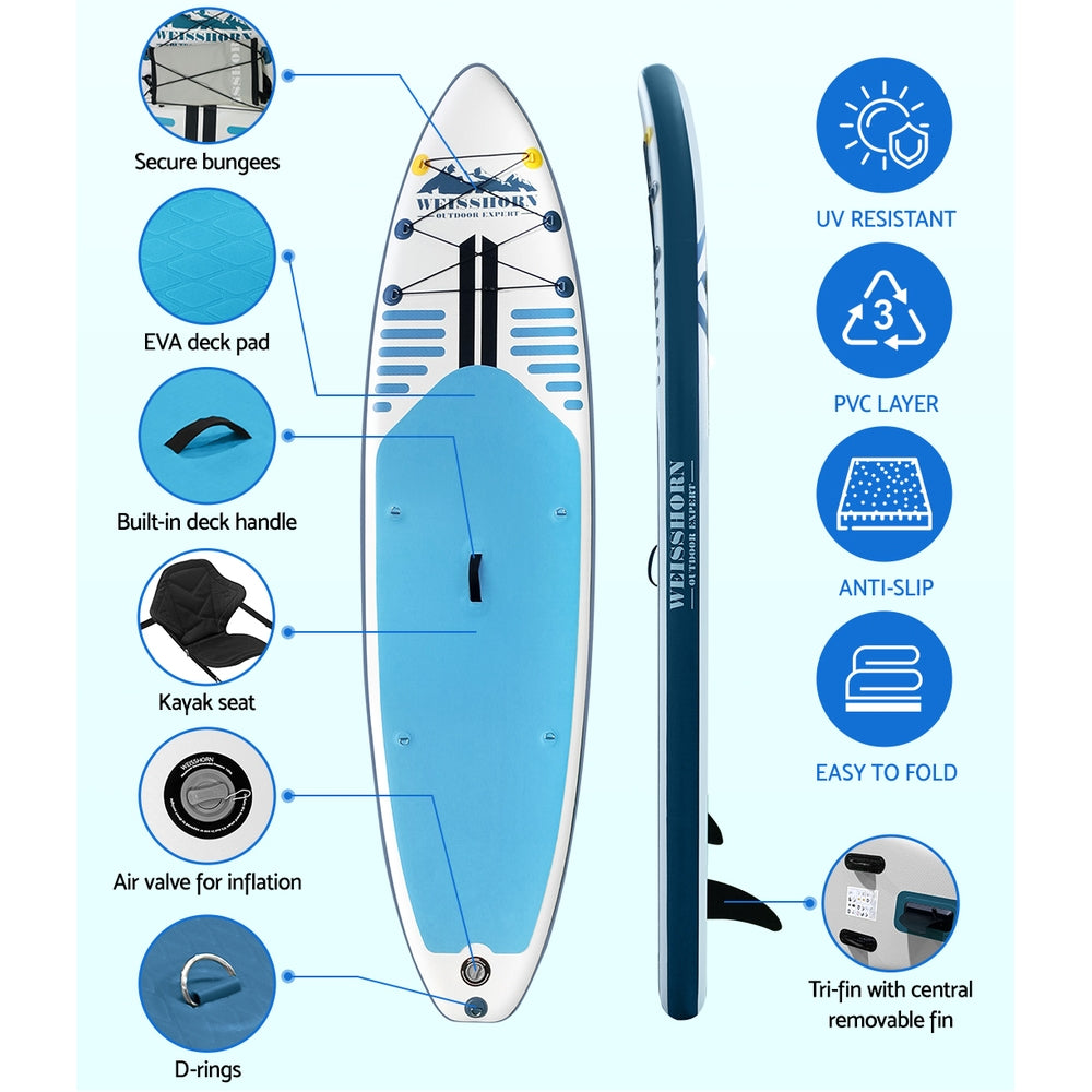 Paddleboards: Weisshorn Stand Up Paddle Board 10.6ft Inflatable SUP Surfboard Paddleboard Kayak Surf Blue