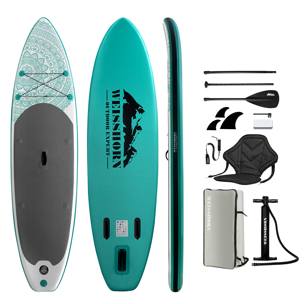 Paddleboards: Weisshorn Stand Up Paddle Board 10.6ft Inflatable SUP Surfboard Paddleboard Kayak Surf Green