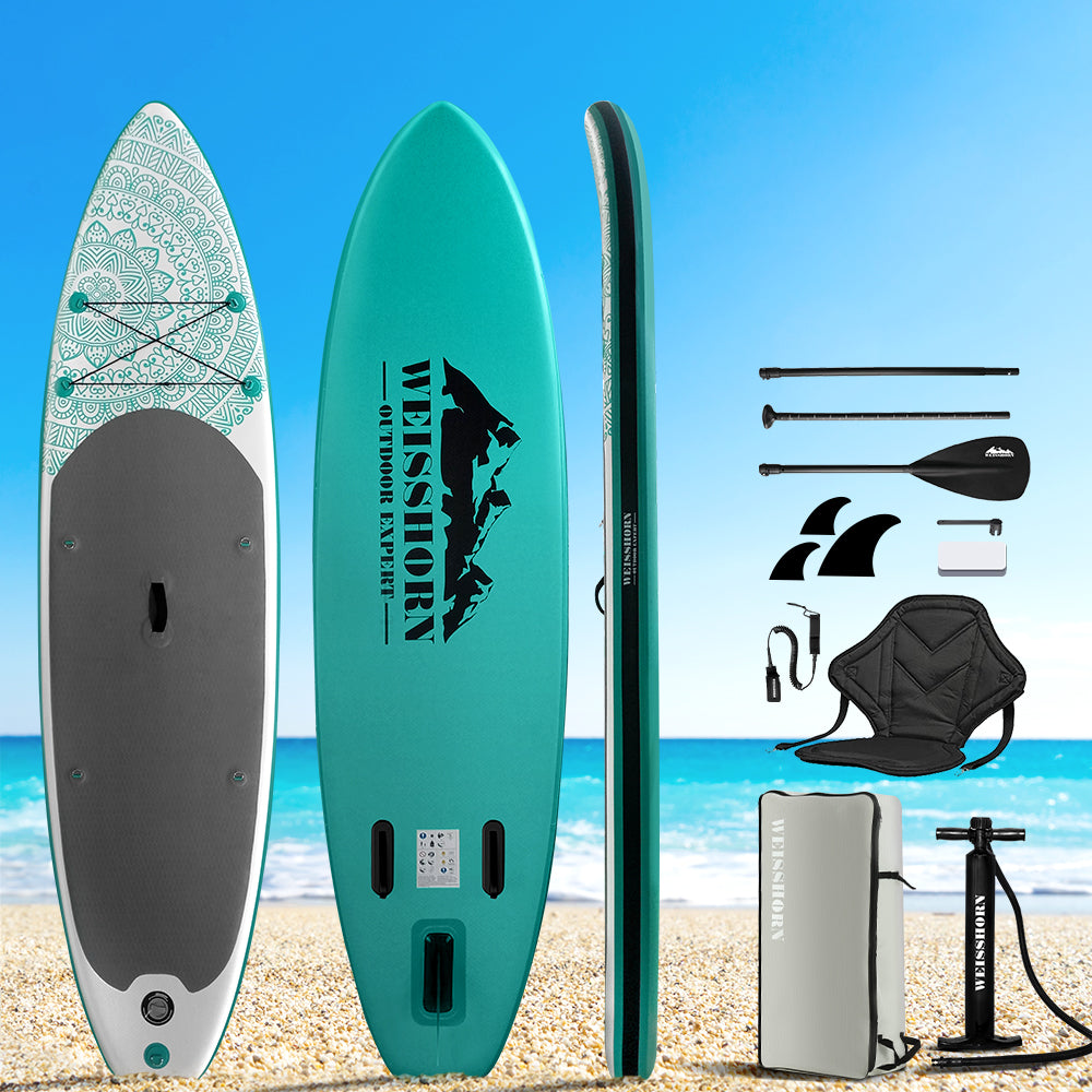 Paddleboards: Weisshorn Stand Up Paddle Board 10.6ft Inflatable SUP Surfboard Paddleboard Kayak Surf Green