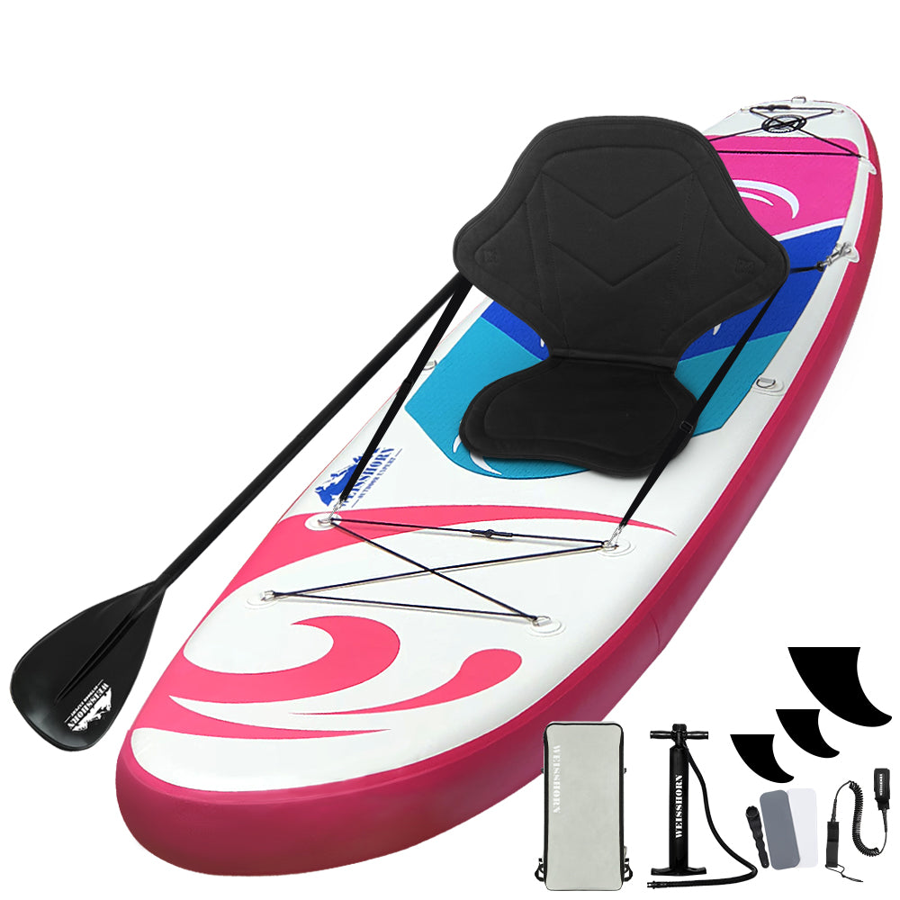 Paddleboards: Weisshorn Stand Up Paddle Board 11ft Inflatable SUP Surfboard Paddleboard Kayak Surf Pink