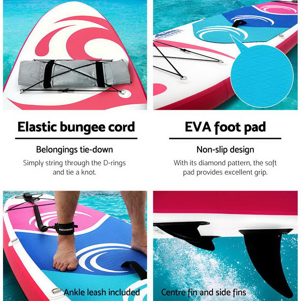 Paddleboards: Weisshorn Stand Up Paddle Board 11ft Inflatable SUP Surfboard Paddleboard Kayak Surf Pink