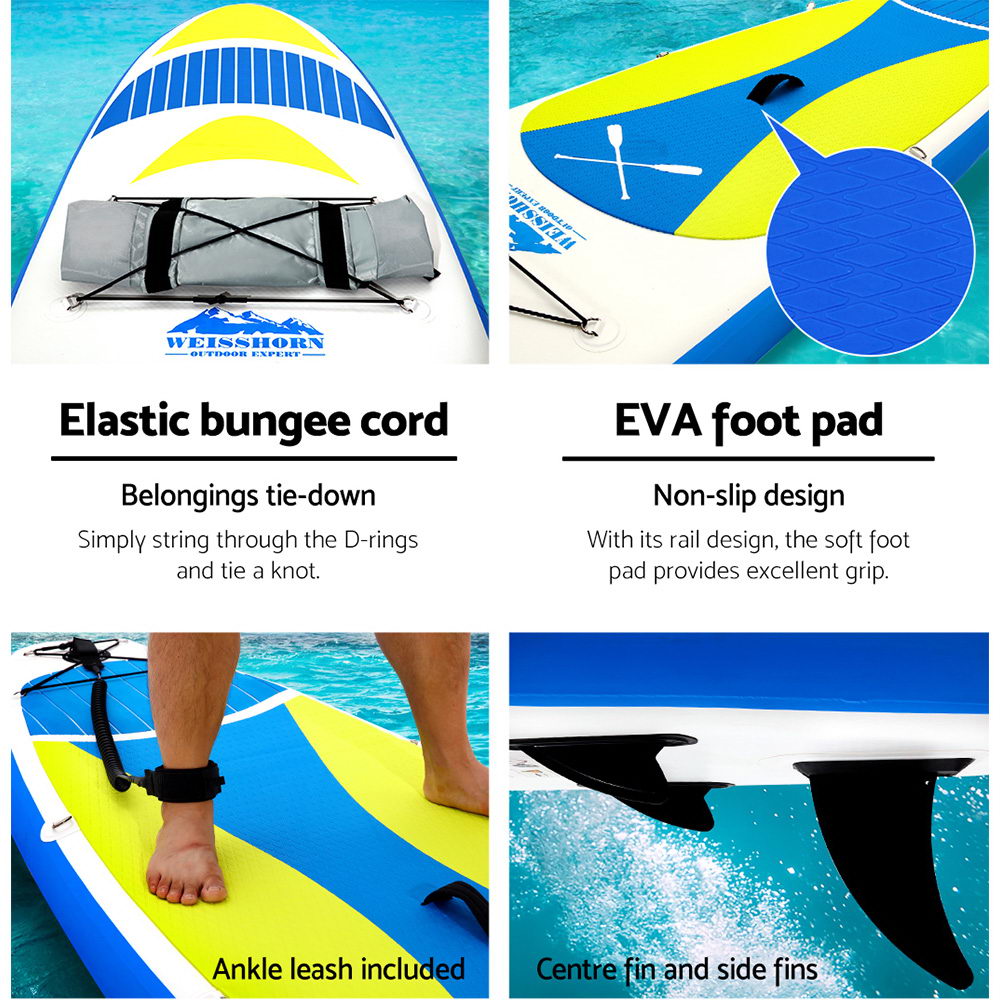 Paddleboards: Weisshorn Stand Up Paddle Board 11ft Inflatable SUP Surfboard Paddleboard Kayak Surf Yellow