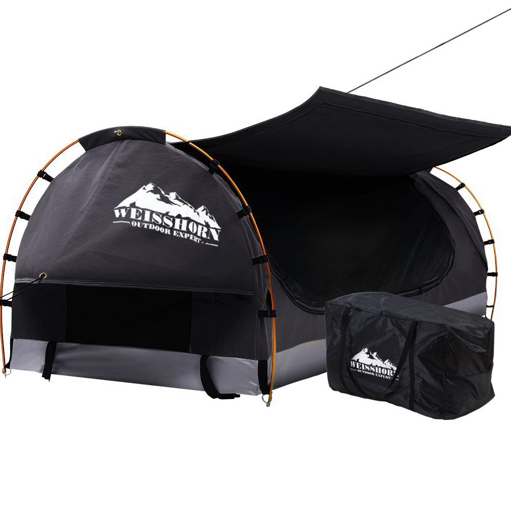 Tents: Weisshorn King Single Swag Camping Swags Canvas Free Standing Dome Tent Grey