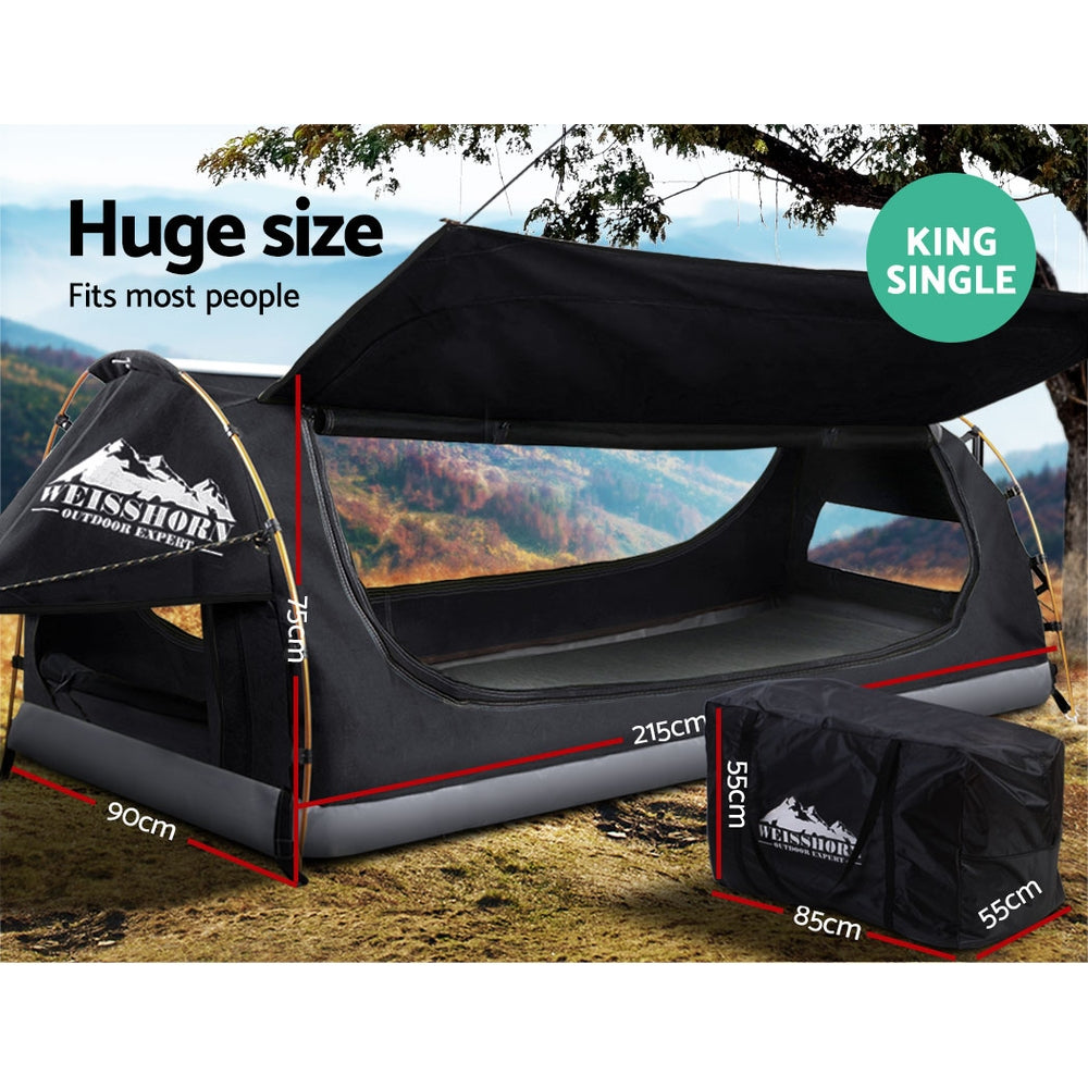 Tents: Weisshorn King Single Swag Camping Swags Canvas Free Standing Dome Tent Grey