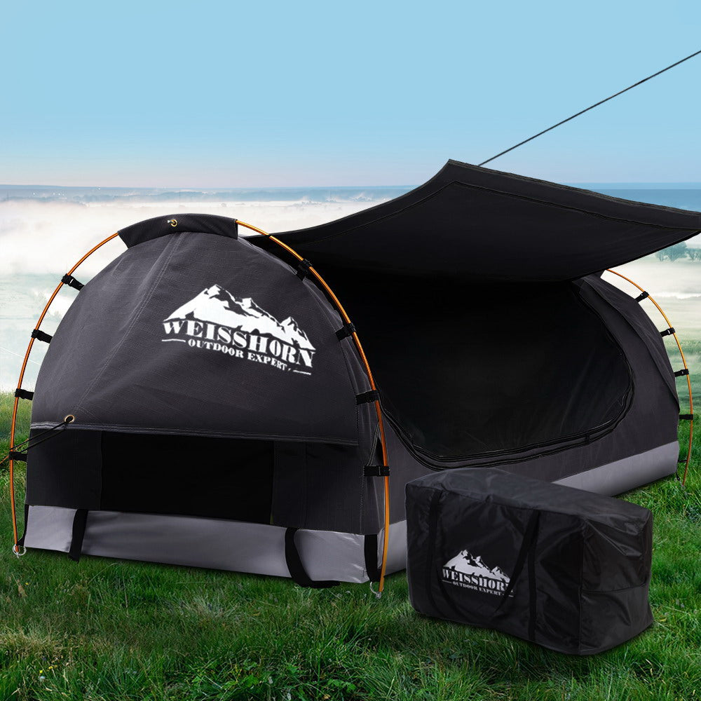 Tents: Weisshorn King Single Swag Camping Swags Canvas Free Standing Dome Tent Grey