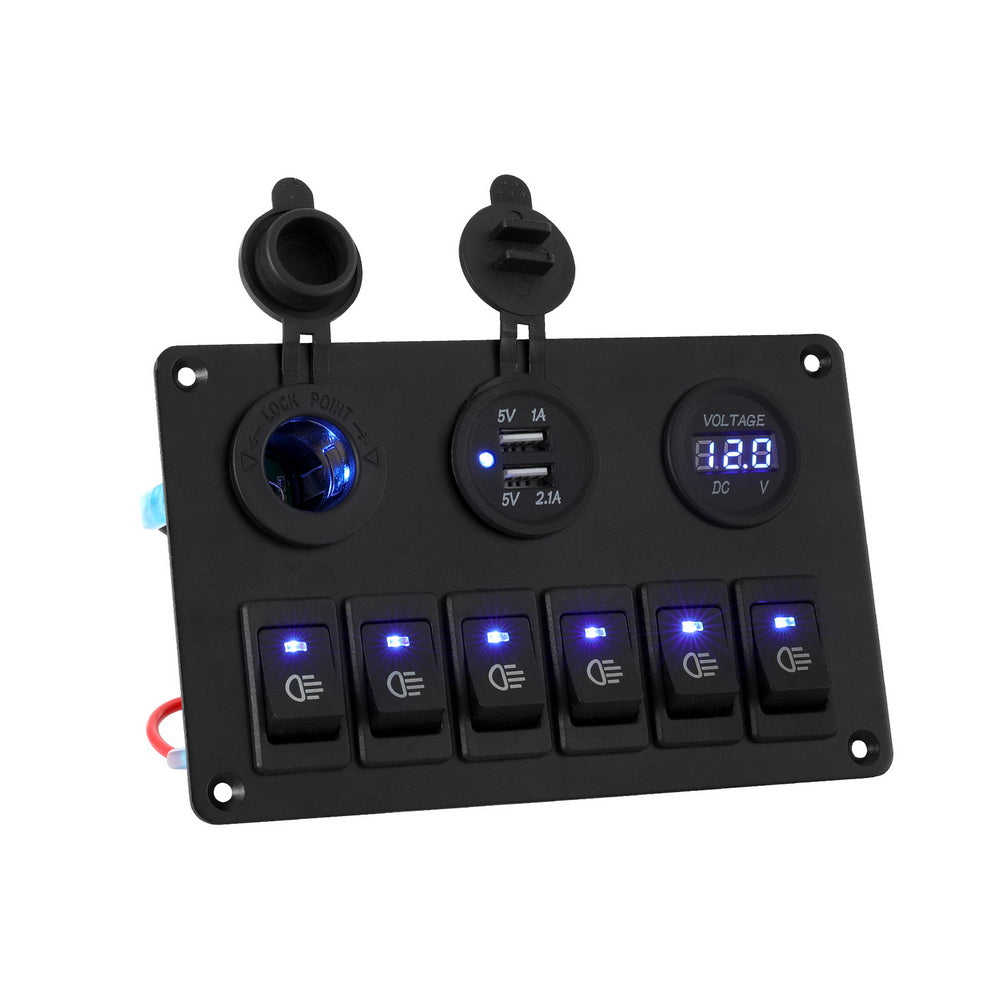 Ride On Cars: Giantz 6 Gang 12V Switch Panel For Car Boat Marine USB ON-OFF LED Rocker Toggle