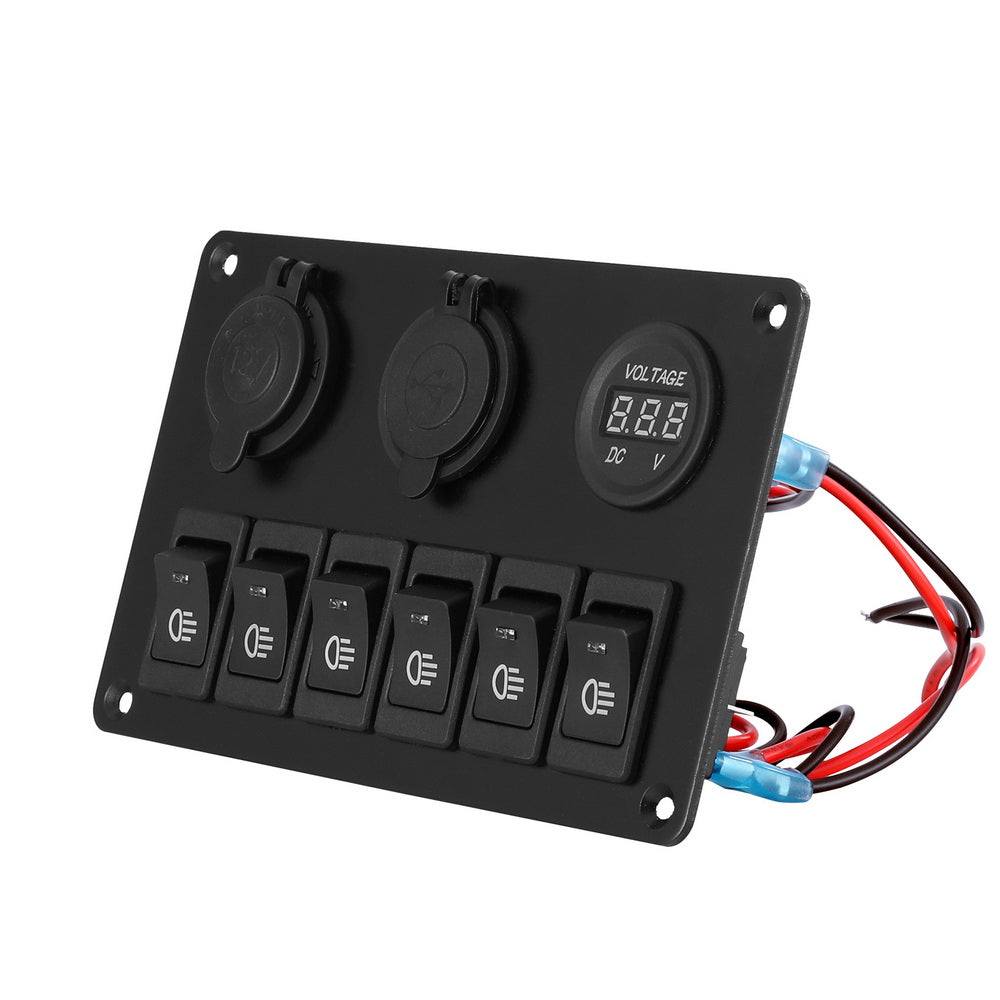 Ride On Cars: Giantz 6 Gang 12V Switch Panel For Car Boat Marine USB ON-OFF LED Rocker Toggle