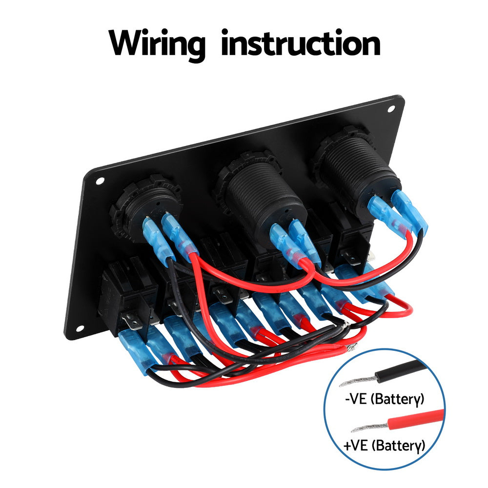 Ride On Cars: Giantz 6 Gang 12V Switch Panel For Car Boat Marine USB ON-OFF LED Rocker Toggle
