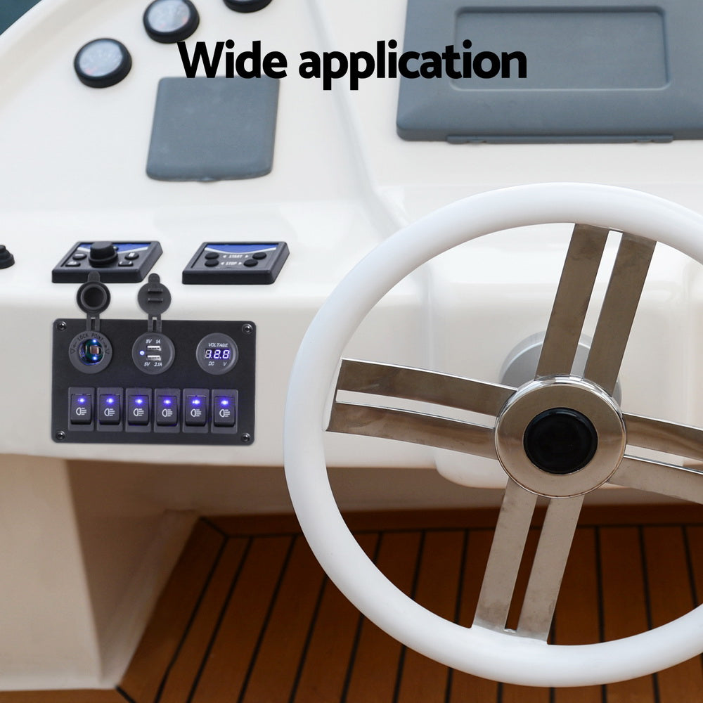 Ride On Cars: Giantz 6 Gang 12V Switch Panel For Car Boat Marine USB ON-OFF LED Rocker Toggle