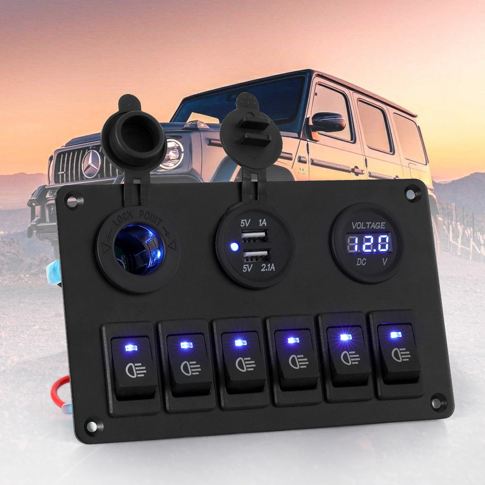 Ride On Cars: Giantz 6 Gang 12V Switch Panel For Car Boat Marine USB ON-OFF LED Rocker Toggle