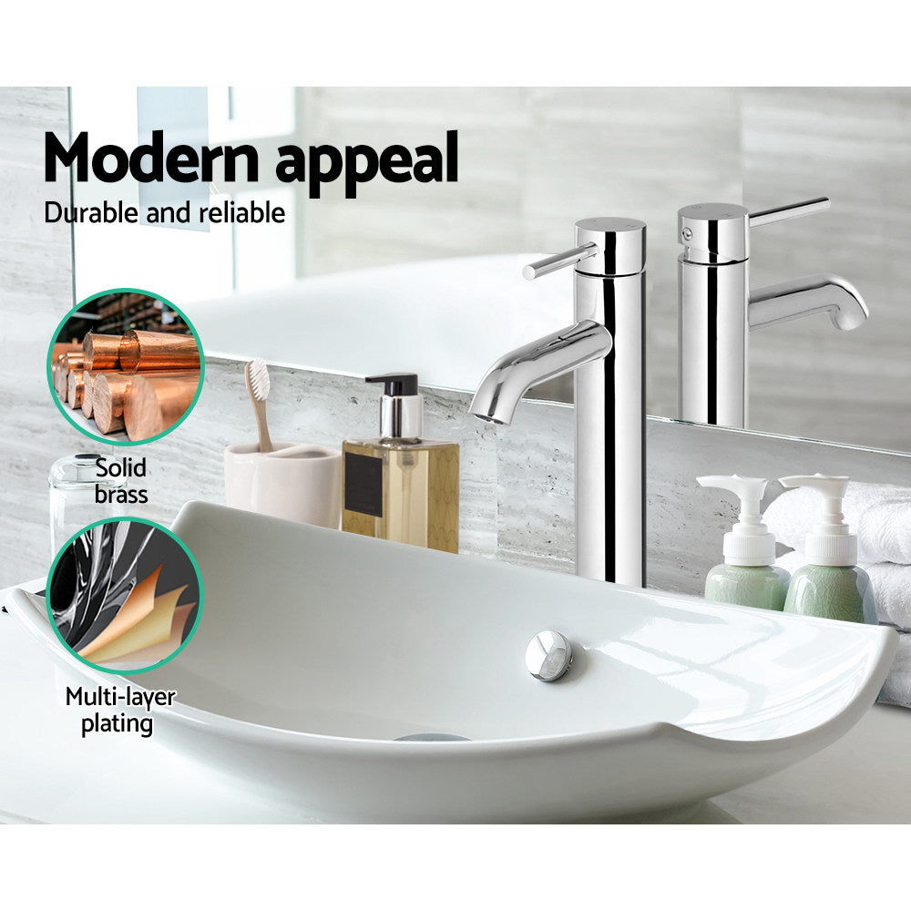 Tap & Sink Accessories: Cefito Bathroom Basin Mixer Tap Round Tall Faucet Vanity Laundry Chrome