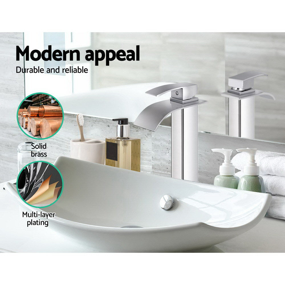 Shower Accessories: Cefito Bathroom Basin Mixer Tap Thin Tall Faucet Vanity Laundry Silver