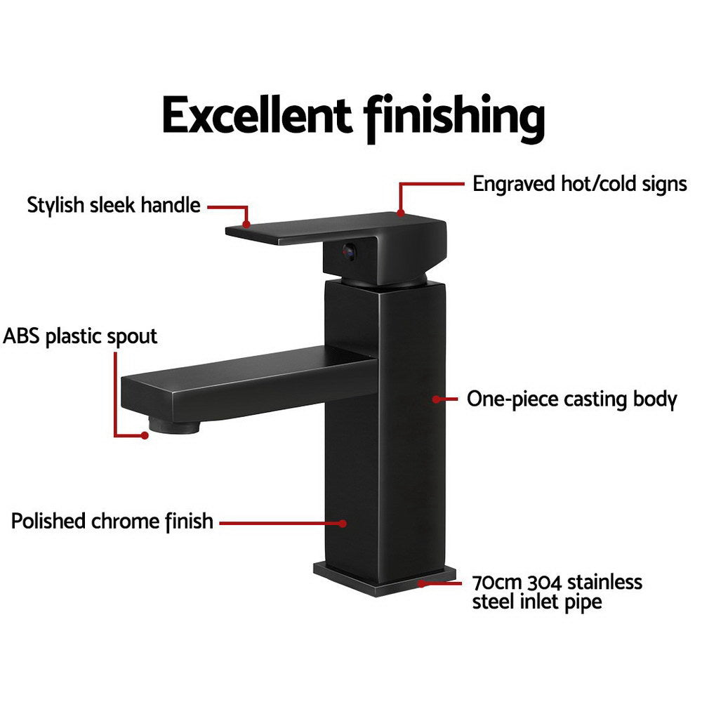 Tap & Sink Accessories: Cefito Bathroom Basin Mixer Tap Square Faucet Vanity Laundry Black
