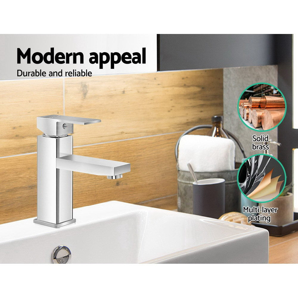 Tap & Sink Accessories: Cefito Bathroom Basin Mixer Tap Square Faucet Vanity Laundry Chrome