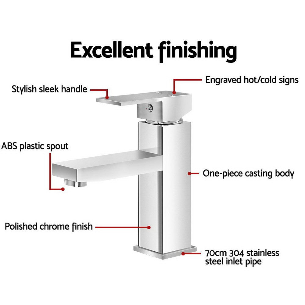 Tap & Sink Accessories: Cefito Bathroom Basin Mixer Tap Square Faucet Vanity Laundry Chrome