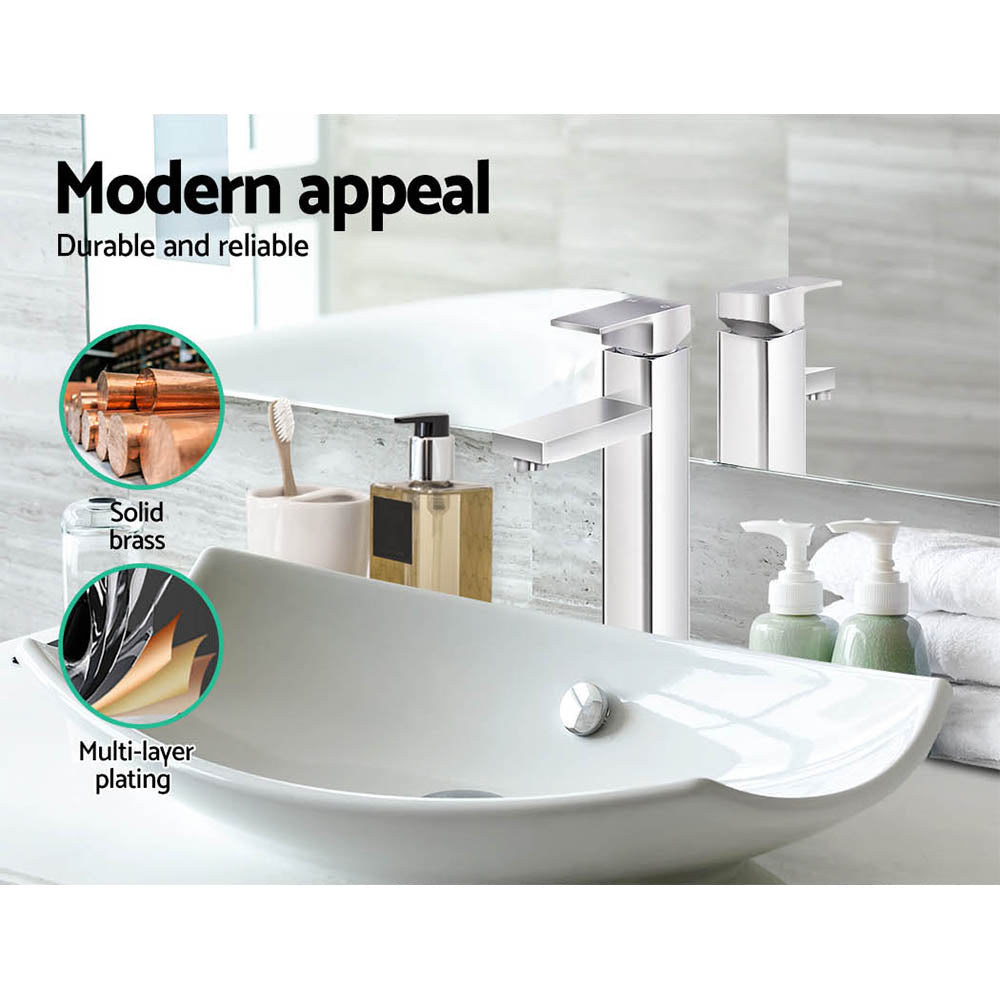 Tap & Sink Accessories: Cefito Bathroom Basin Mixer Tap Square Tall Faucet Vanity Laundry Chrome