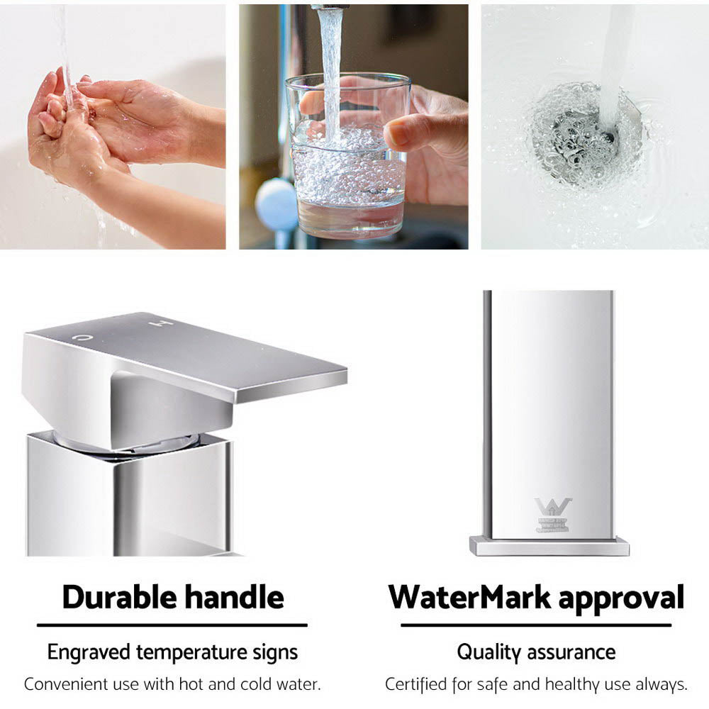 Tap & Sink Accessories: Cefito Bathroom Basin Mixer Tap Square Tall Faucet Vanity Laundry Chrome
