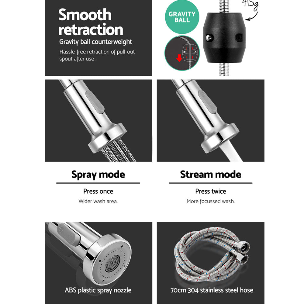 Tap & Sink Accessories: Cefito Kitchen Mixer Tap Pull Down 2 Modes Sink Faucet Basin Laundry Chrome