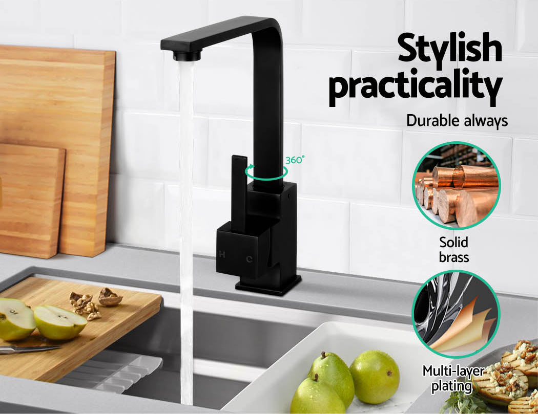 Tap & Sink Accessories: Cefito Kitchen Mixer Tap Mixer Square Sink Faucet Basin Laundry Black