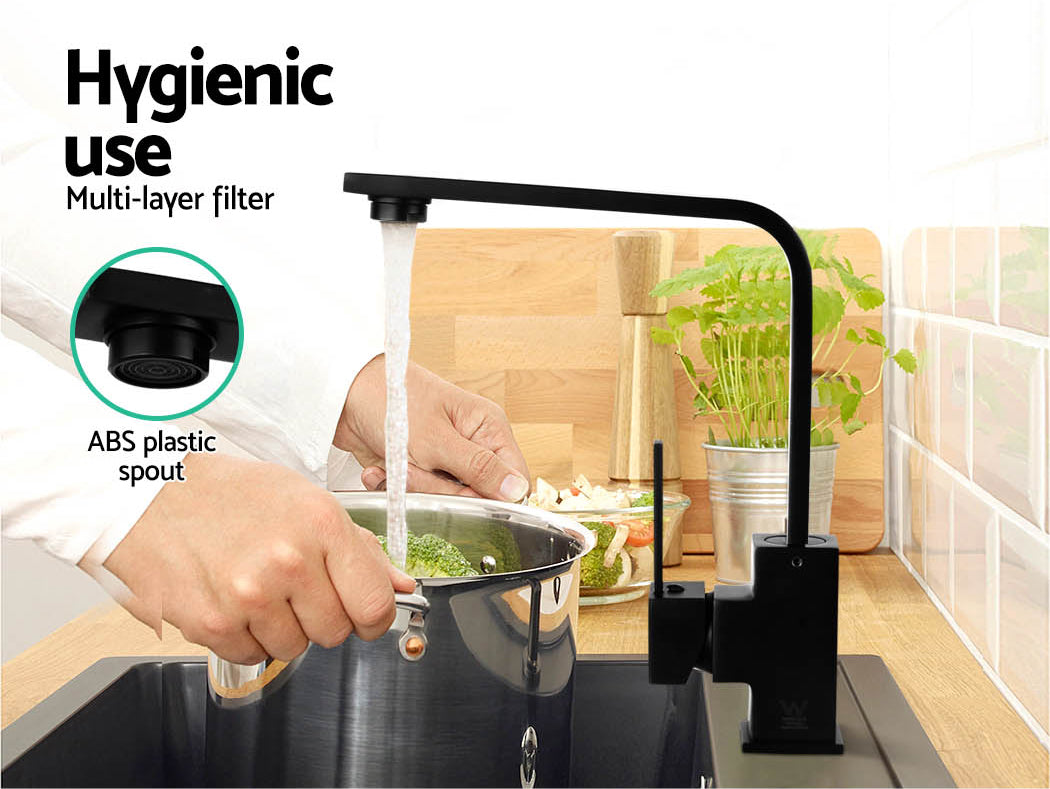 Tap & Sink Accessories: Cefito Kitchen Mixer Tap Mixer Square Sink Faucet Basin Laundry Black