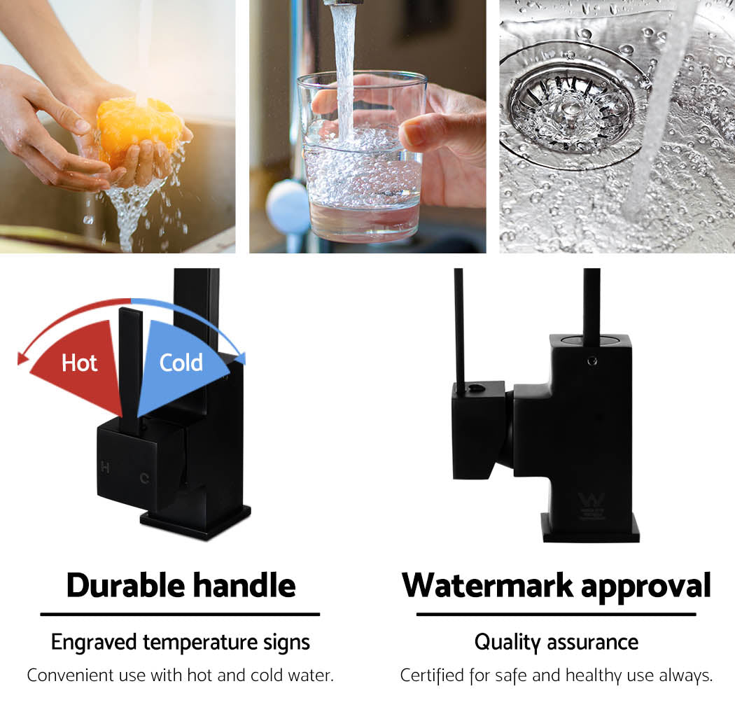 Tap & Sink Accessories: Cefito Kitchen Mixer Tap Mixer Square Sink Faucet Basin Laundry Black