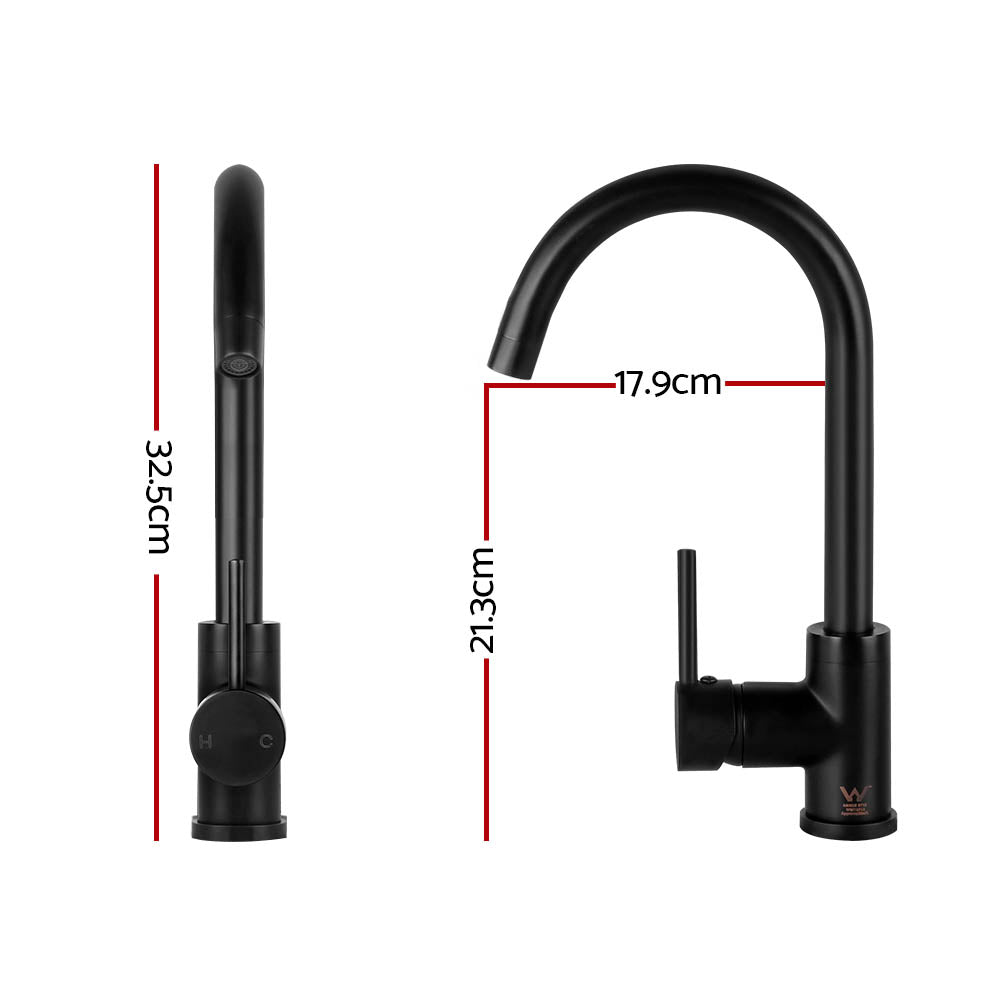 Tap & Sink Accessories: Cefito Kitchen Mixer Tap Mixer Round Sink Faucet Basin Laundry Black