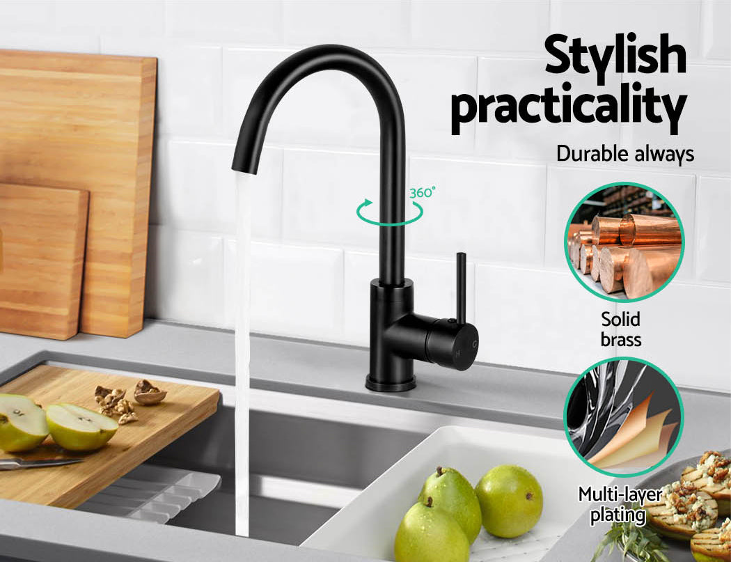 Tap & Sink Accessories: Cefito Kitchen Mixer Tap Mixer Round Sink Faucet Basin Laundry Black