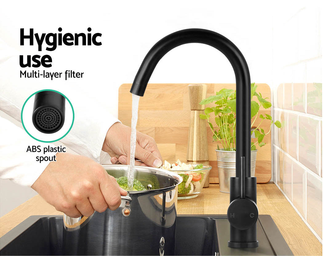 Tap & Sink Accessories: Cefito Kitchen Mixer Tap Mixer Round Sink Faucet Basin Laundry Black