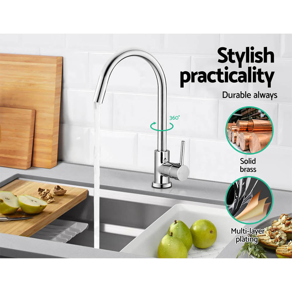 Tap & Sink Accessories: Cefito Kitchen Mixer Tap Mixer Round Sink Faucet Basin Laundry Chrome