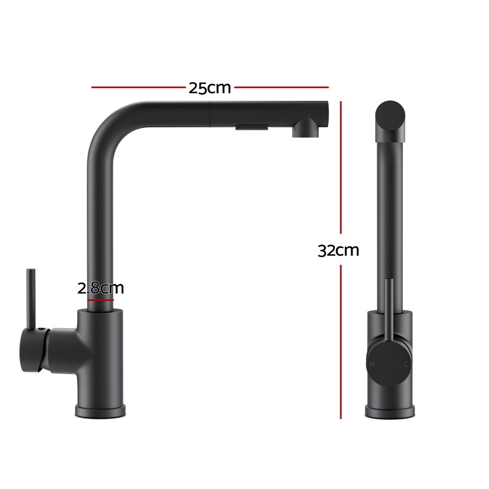 Tap & Sink Accessories: Cefito Kitchen Mixer Tap Pull Out Rectangle 2 Mode Sink Basin Faucet Swivel WELS Black