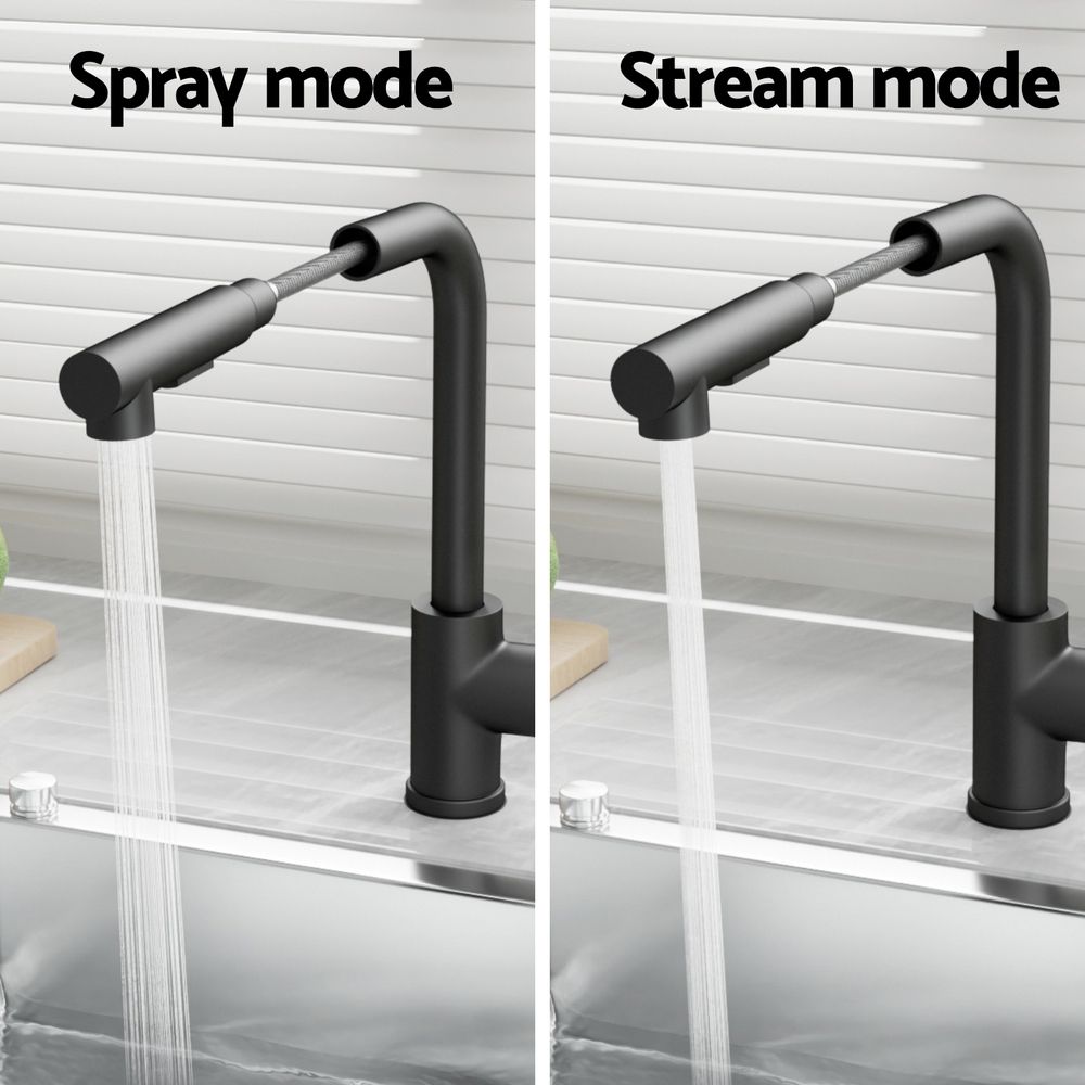 Tap & Sink Accessories: Cefito Kitchen Mixer Tap Pull Out Rectangle 2 Mode Sink Basin Faucet Swivel WELS Black