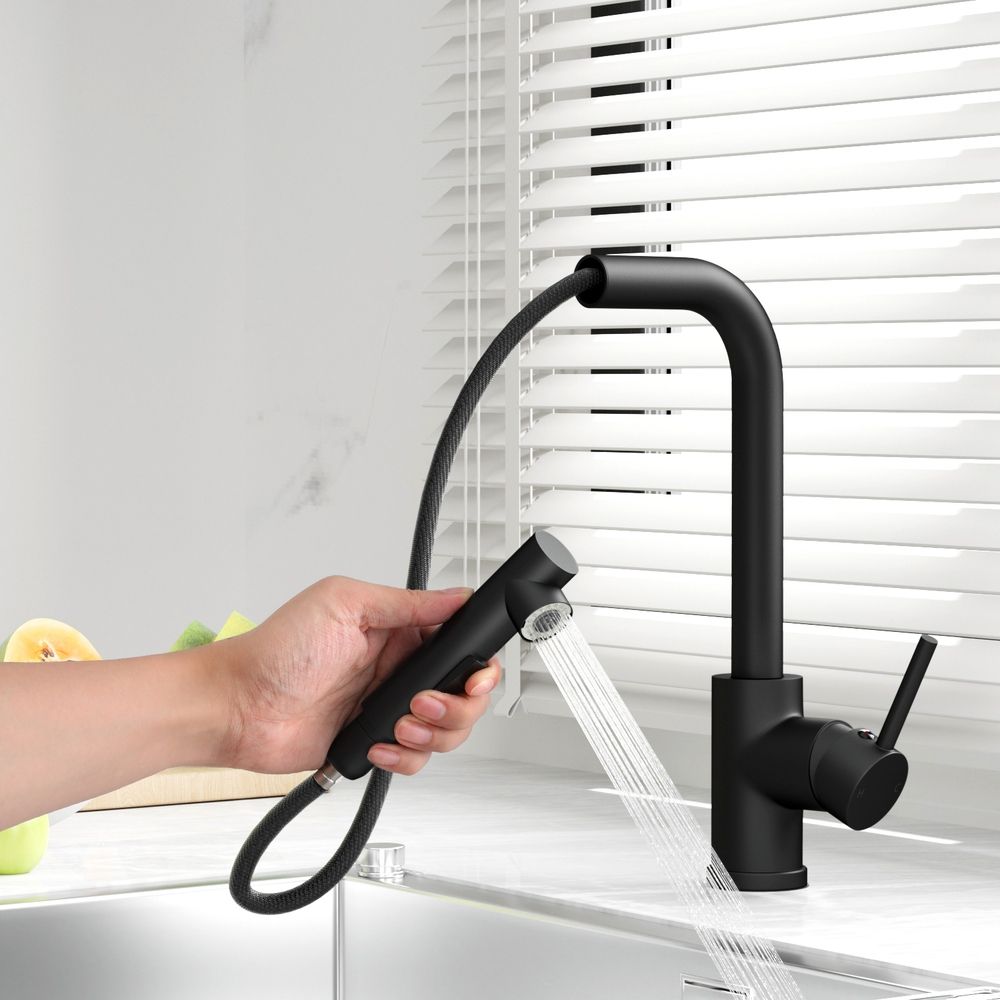 Tap & Sink Accessories: Cefito Kitchen Mixer Tap Pull Out Rectangle 2 Mode Sink Basin Faucet Swivel WELS Black