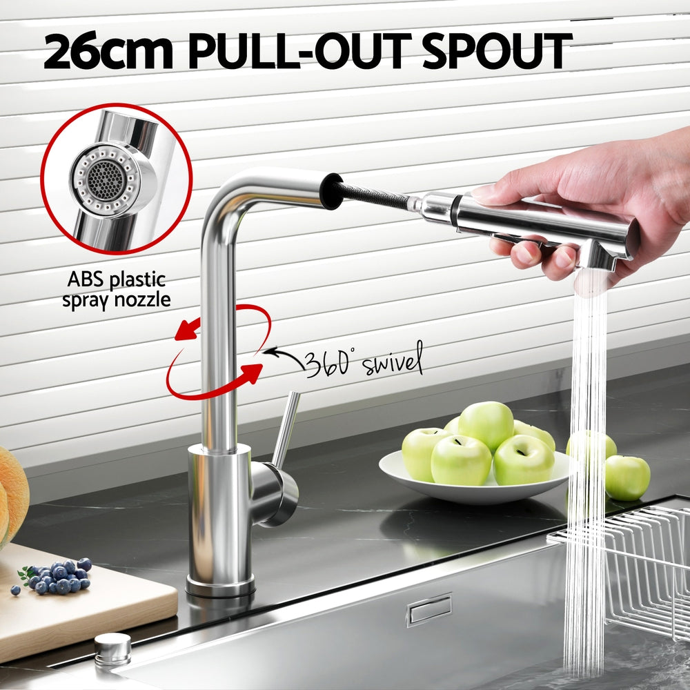 Tap & Sink Accessories: Cefito Kitchen Mixer Tap Pull Out Rectangle 2 Mode Sink Basin Faucet Swivel WELS Chrome