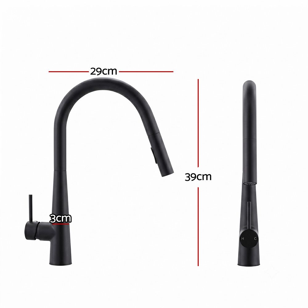 Tap & Sink Accessories: Cefito Kitchen Mixer Tap Pull Out Round 2 Mode Sink Basin Faucet Swivel WELS Black