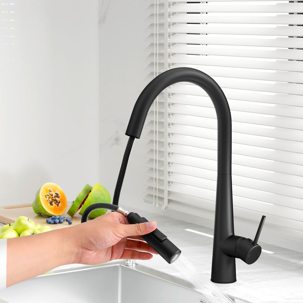 Tap & Sink Accessories: Cefito Kitchen Mixer Tap Pull Out Round 2 Mode Sink Basin Faucet Swivel WELS Black