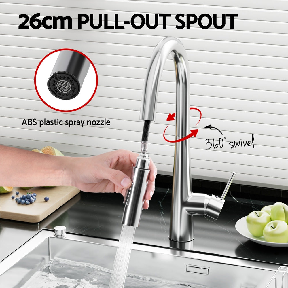 Tap & Sink Accessories: Cefito Kitchen Mixer Tap Pull Out Round 2 Mode Sink Basin Faucet Swivel WELS Chrome