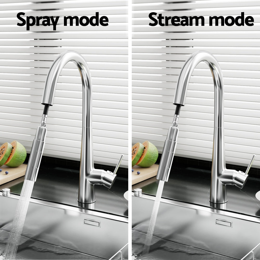 Tap & Sink Accessories: Cefito Kitchen Mixer Tap Pull Out Round 2 Mode Sink Basin Faucet Swivel WELS Chrome