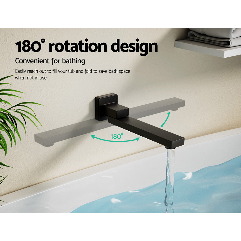 Tap & Sink Accessories: Cefito Bathroom Mixer Spout Wall Bath Tap Square Swivel Bathtub Black