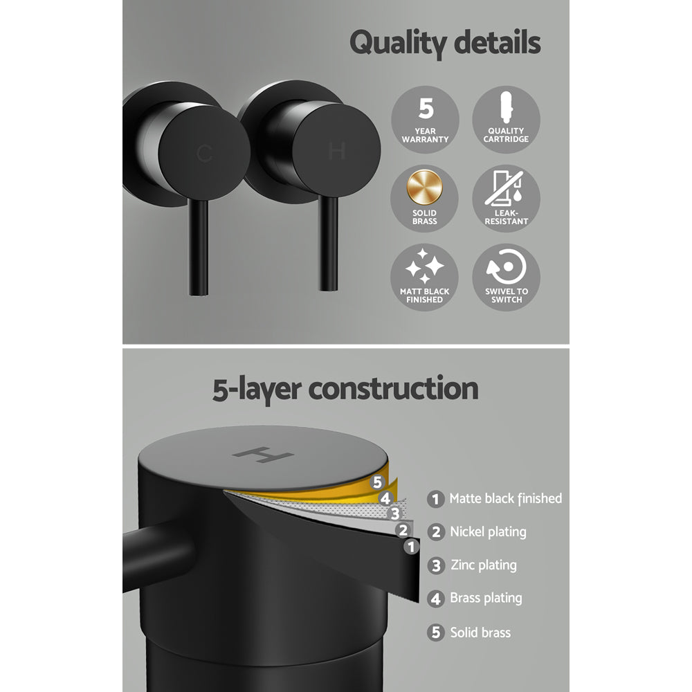 Shower Accessories: Cefito Basin Twin Tap Wall Round Brass Faucet Shower Bathtub Black