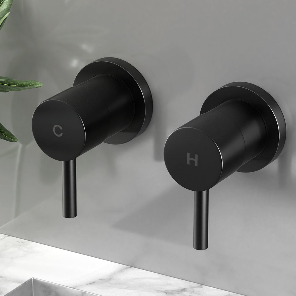 Shower Accessories: Cefito Basin Twin Tap Wall Round Brass Faucet Shower Bathtub Black