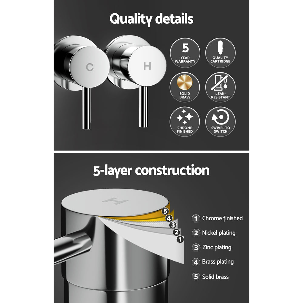 Shower Accessories: Cefito Basin Twin Tap Wall Round Brass Faucet Shower Bathtub Chrome