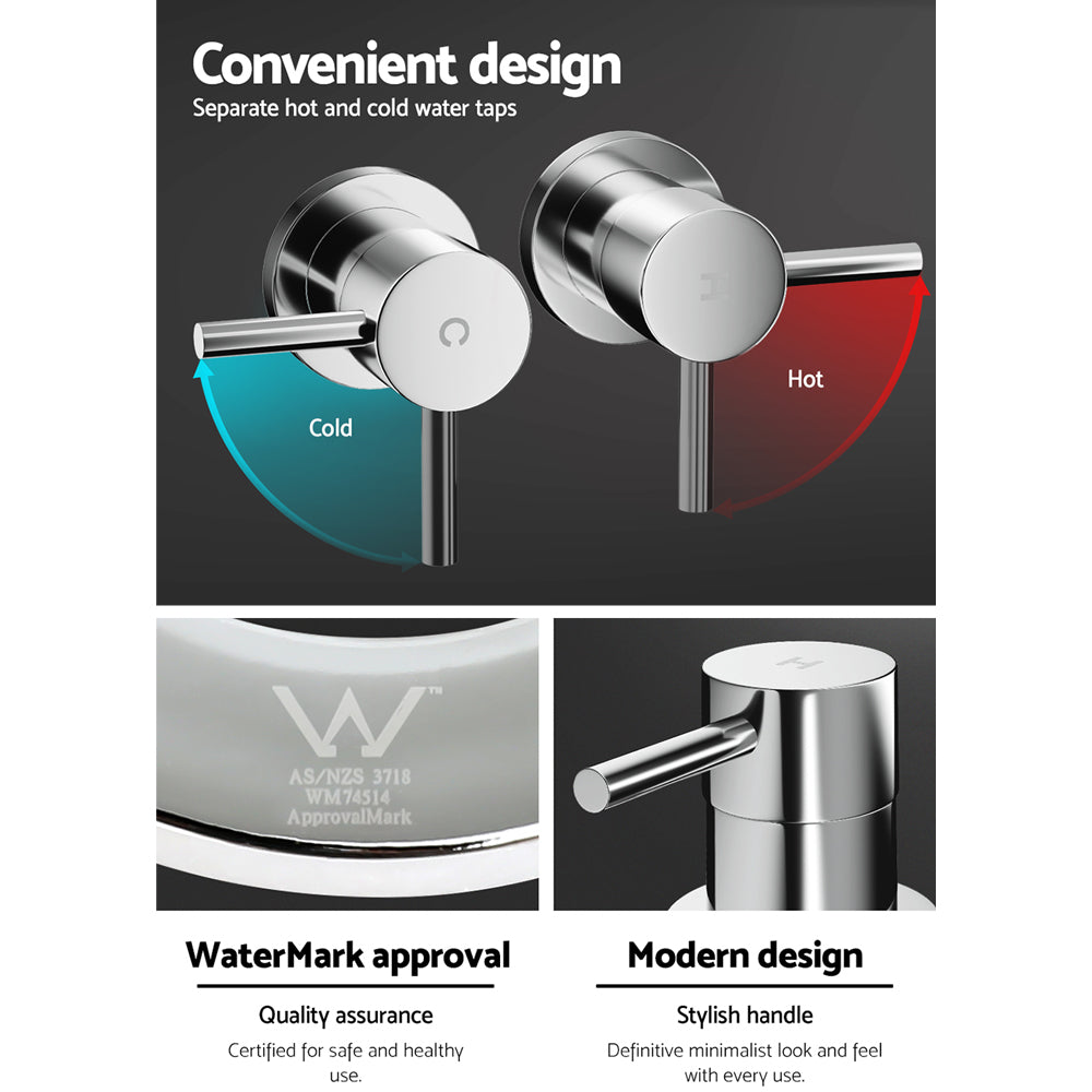 Shower Accessories: Cefito Basin Twin Tap Wall Round Brass Faucet Shower Bathtub Chrome