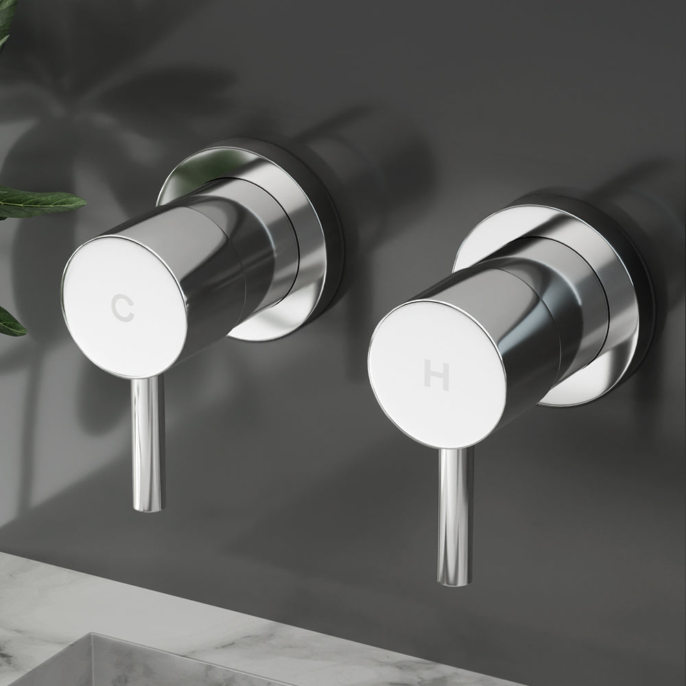 Shower Accessories: Cefito Basin Twin Tap Wall Round Brass Faucet Shower Bathtub Chrome