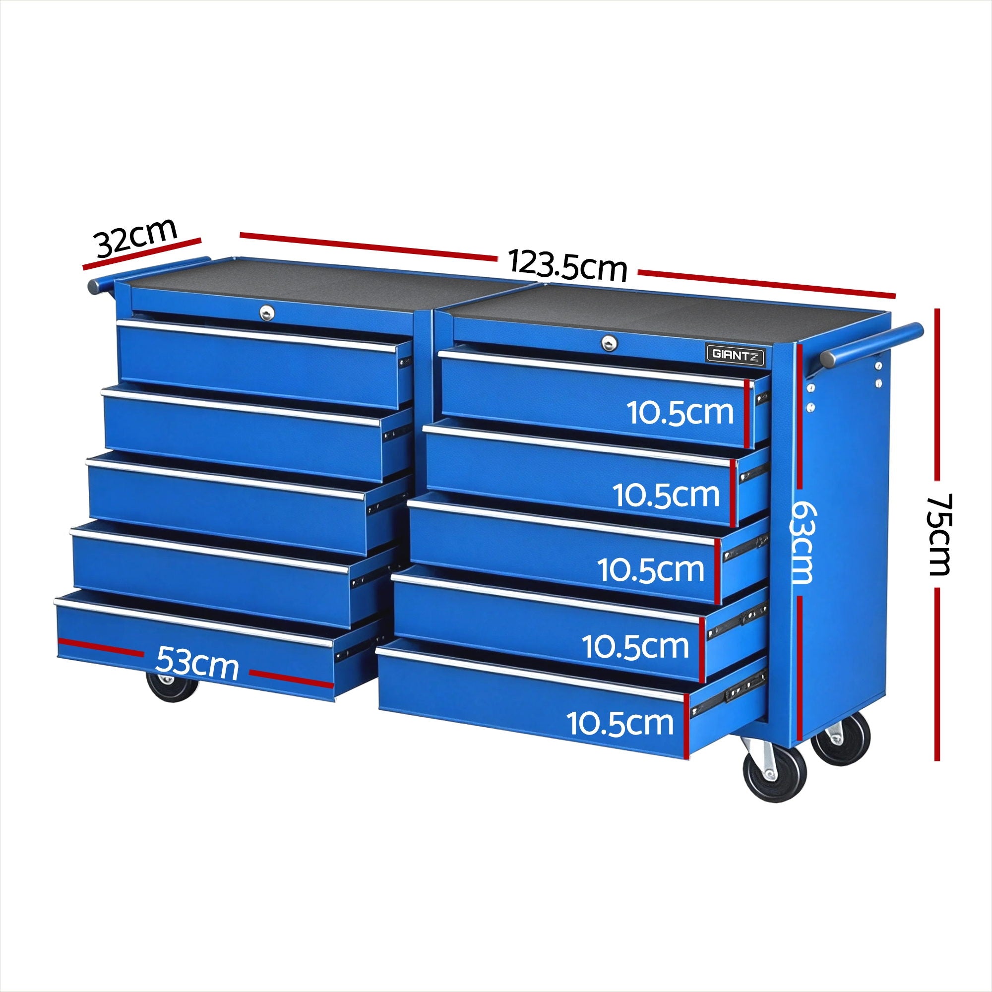 Tool Boxes: Giantz Tool Chest Trolley 10 Drawers Toolbox Storage Blue