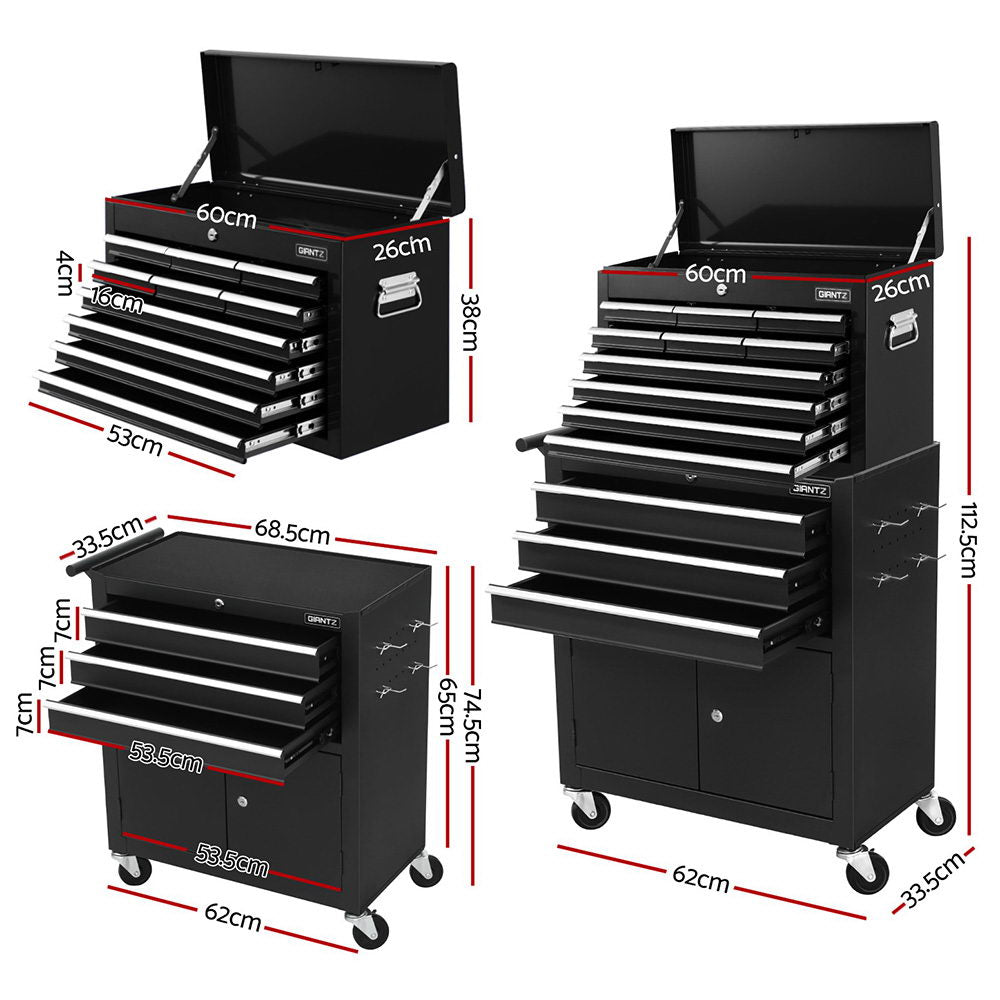 Tool Boxes: Giantz 13 Drawer Tool Box Cabinet Chest Toolbox Storage Garage Organiser Black