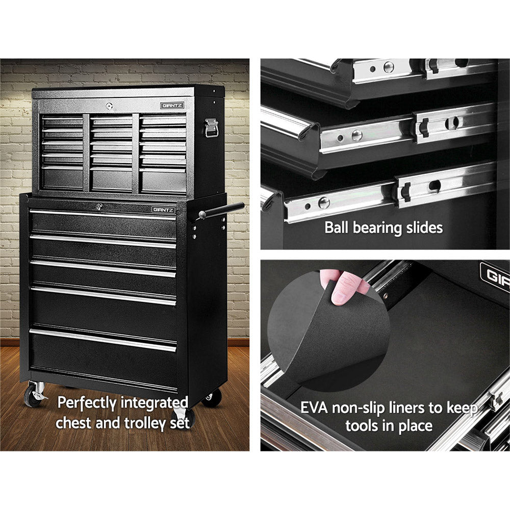Tool Cabinets: Giantz 14 Drawer Tool Box Cabinet Chest Mechanic Garage Storage Trolley Black