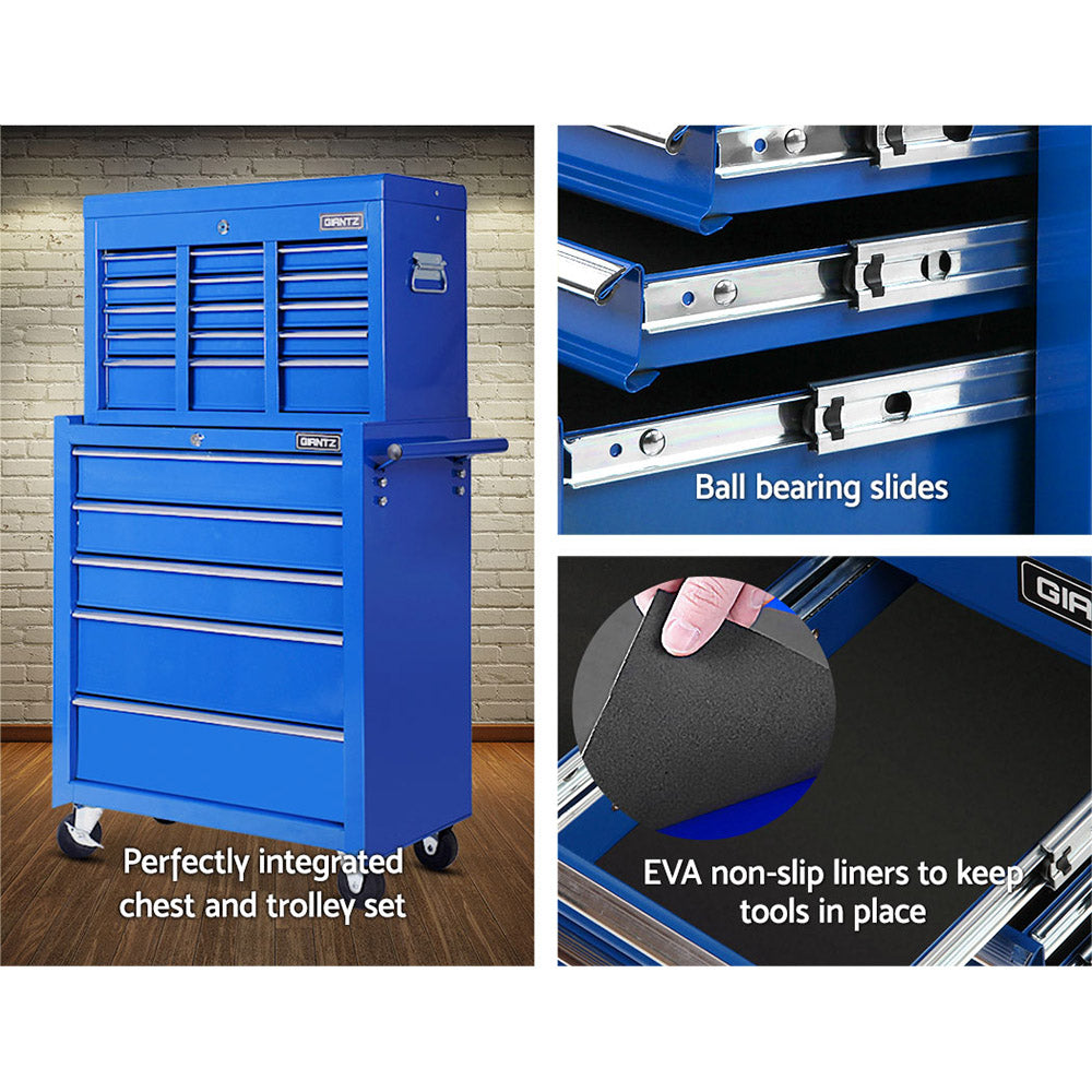 Tool Cabinets: Giantz 14 Drawer Tool Box Cabinet Chest Mechanic Garage Storage Trolley Blue
