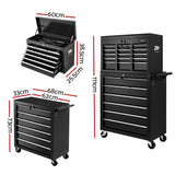 Giantz 15 Drawer Tool Box Cabinet Chest Trolley Toolbox Garage Storage Box