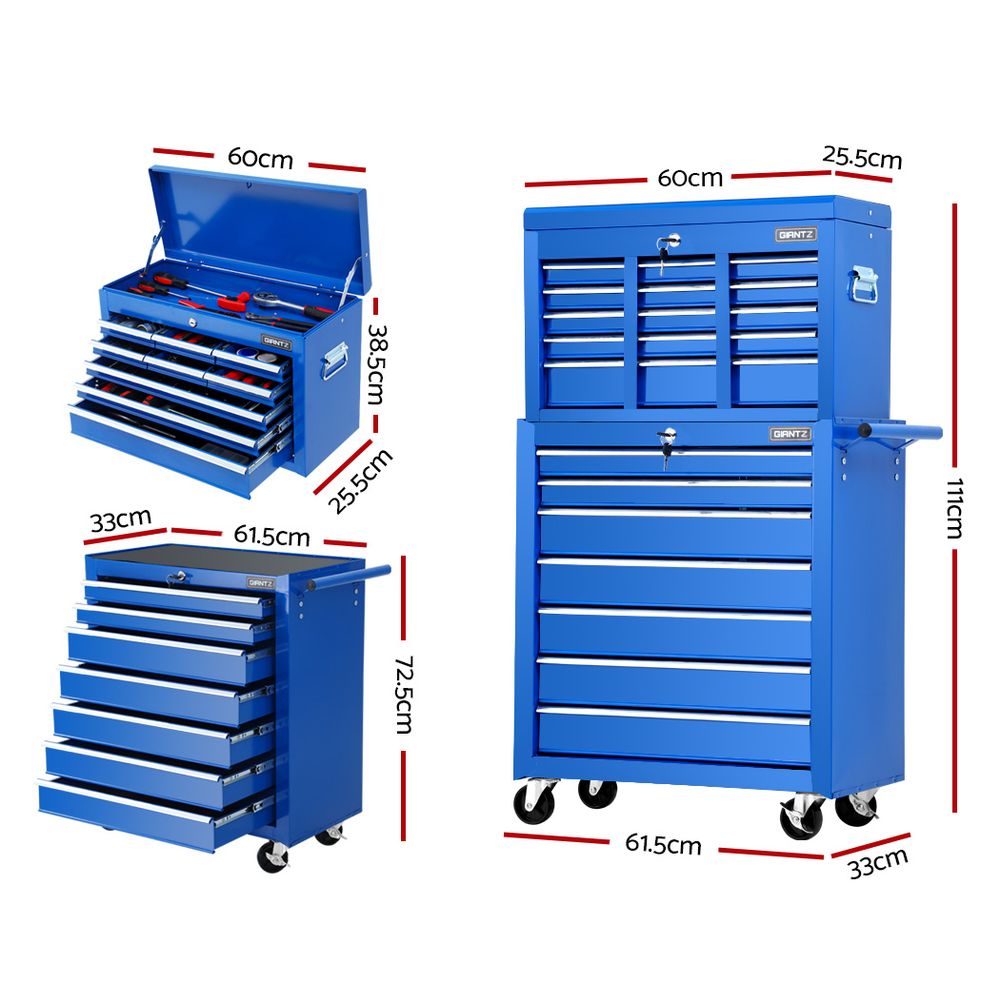 Tool Cabinets: Giantz Tool Chest and Trolley Box Cabinet 16 Drawers Cart Garage Storage Blue