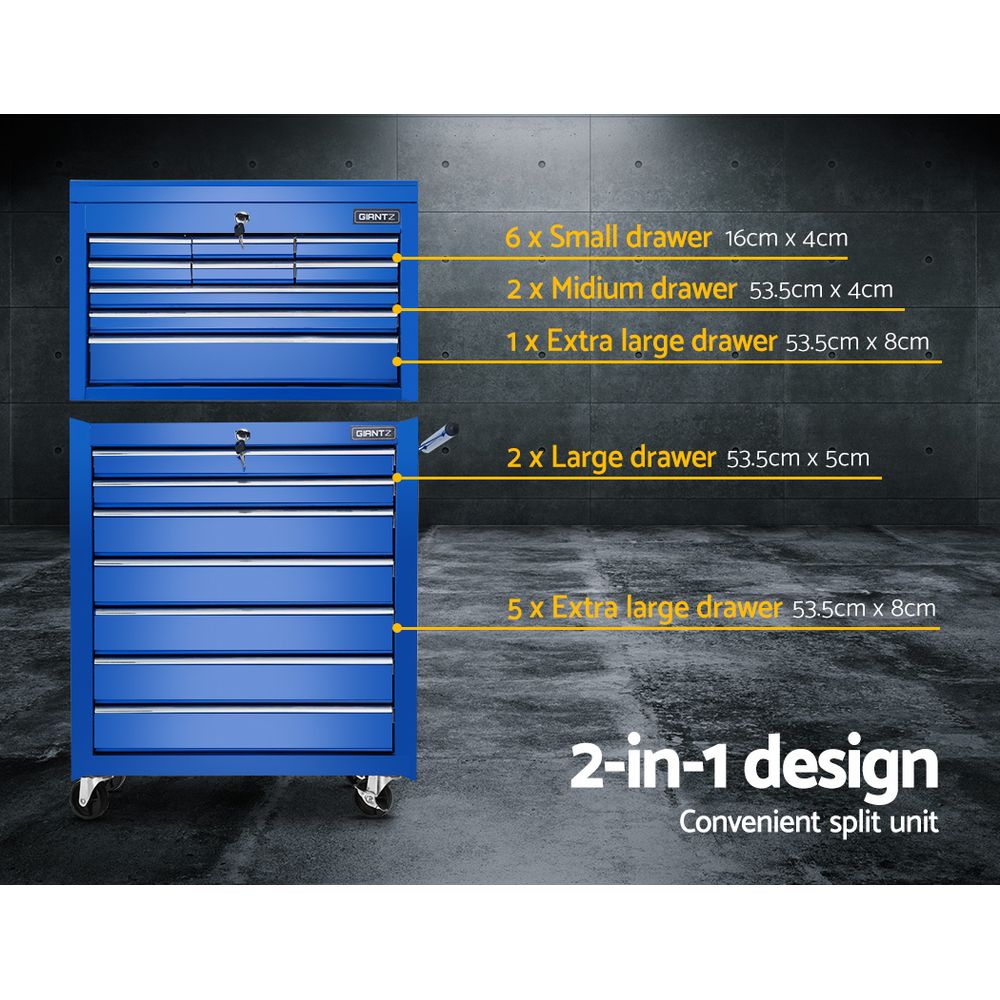 Tool Cabinets: Giantz Tool Chest and Trolley Box Cabinet 16 Drawers Cart Garage Storage Blue